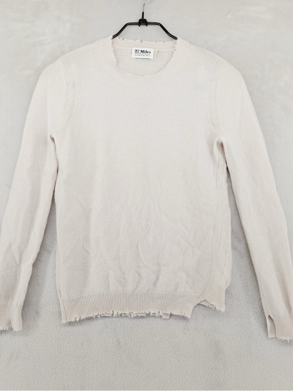 27 Miles Sweater Women Extra Small Ivory Cashmere Distressed Crew Neck Pullover